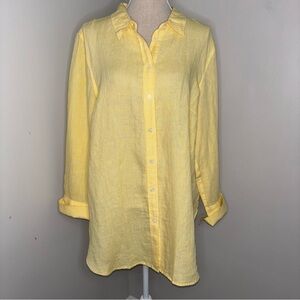 Talbots NEW yellow linen oversized long button front long sleeve shirt size XL